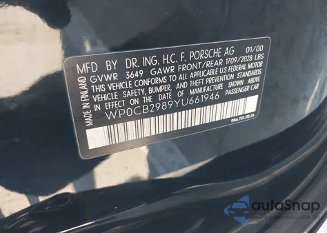 2000 Porsche Boxster S z USA, uszkodzony, nr VIN WP0CB2989YU661946